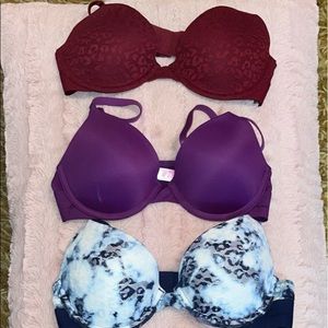 PINK bras. All are push-ups except the red and black laced ones.